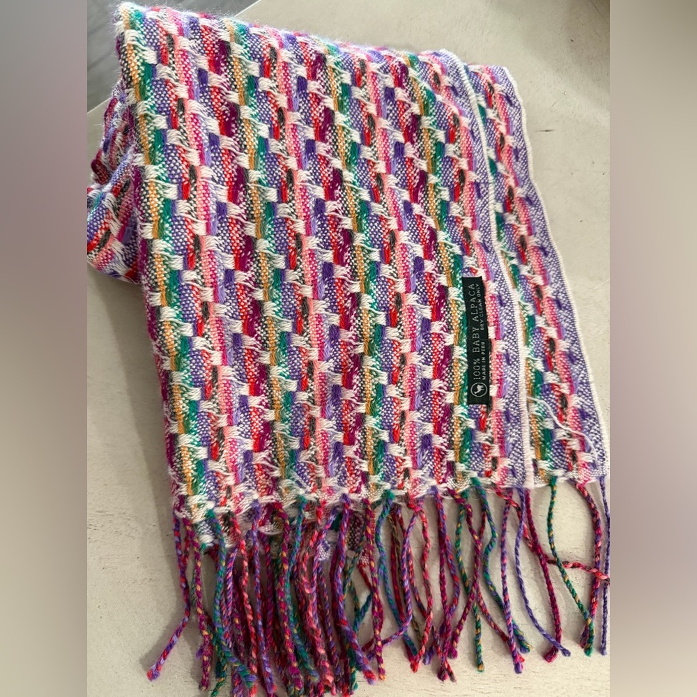 Colorful Baby Alpaca Knit Scarf made in Peru - Picture 2 of 3